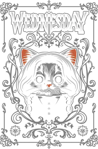 Wednesday Goth Cat - wednesday addams, black cat, cute, chibi, cartoon, addams, goth, viral, wednesday, addams family, halloween, horror, morticia, gomez, gothic, funny, parody, hilarious