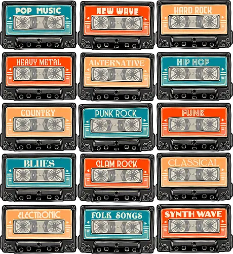 Genres of Music - Music, retro, classic, vintage, tapes, genre, pop, rock, alternative
