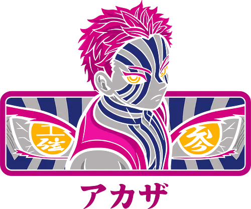 Akaza's Destructive Aura - Akaza, Slayer, Kimetsu no Yaiba, Upper Rank Three, Twelve Kizuki, anime, manga, fan art, t-shirt design, art print, demon, pink hair, KNY, Rengoku, minimalist, intense, cool anime villain, geek art, stylish