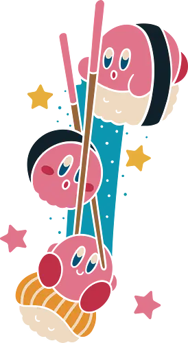 Pink Sushi Stack - Pink, sushi, video game, cute, kawaii, fan art, t-shirt design, art print, food art, Japanese food, pink, gamer gift, geek art, chopsticks, Kirby fan, funny, adorable