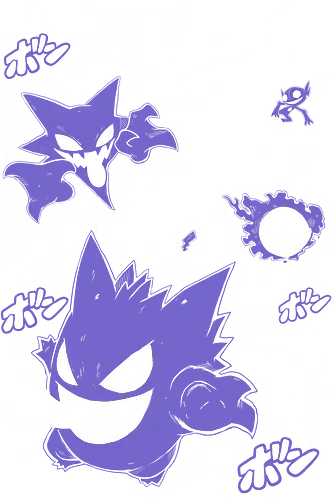 Ghost, Gastly & Haunter - Pocket - Halloween, spooky, Pumpkin, purple, ghost, Kawaii, Anime, Manga, Tokyo, Angry, Japanese Art, Aesthetic, Manga Style, Zylixzen, Aggressive, Gamer, Otaku, Gift, Cool