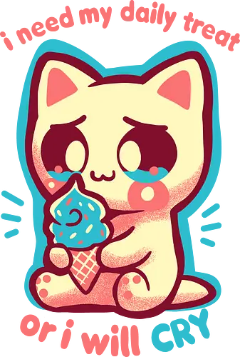 Need my Daily Treat - Lust auf Süßigkeiten, Süßigkeiten, Naschkatze, kawaii Katze, weinende Katze, need sweet treat, sweets, sweet tooth, kawaii cat, crying cat, funny ice cream, pastel, cute foodie, daily treat