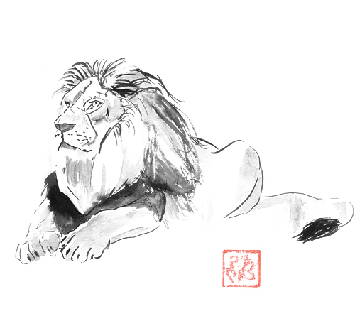lion - lion, sumie, japan