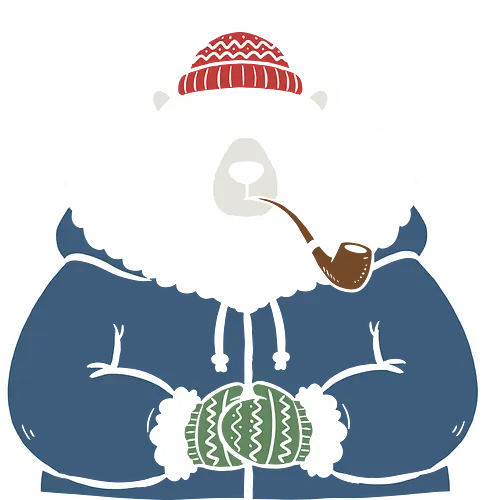 Polar Bear's Winter Smoke - Polar bear, winter bear, pipe smoker, cozy, cute animal, winter graphic, parka, mittens, charming, whimsical, t-shirt design, art print, minimalist winter, arctic, cool bear, holiday gift.
