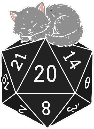  Natural Twenty Nap - Natural 20, D20, sleeping cat, kitten, Pen and paper, D&D, tabletop gaming, RPG, cute gamer, fan art, t-shirt design, art print, geek art, dice, critical hit, cat lover