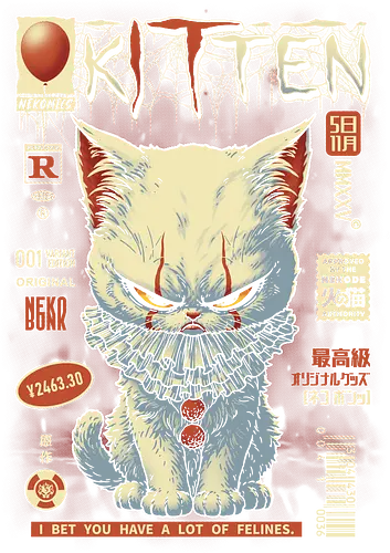 Kitten - Clown, cat, kitten, parody, japanese art, comics, clown, derry, horror, novel, stephen king, movie, halloween, spooky cute, pop culture, comedy, tv show, evil clown, georgie, scary, creepy