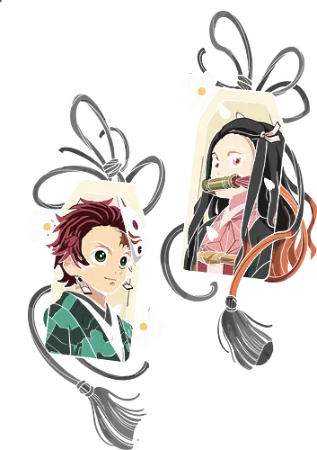 Kamado Siblings Omamori Charms - Tanjiro Kamado, Nezuko Kamado, Slayer, Kimetsu no Yaiba, Omamori, Japanese charm, anime, manga, fan art, t-shirt design, art print, cute anime, sibling bond, geek art, lucky charm, aesthetic