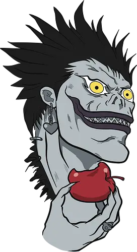  Ryuk and His Apple - Ryuk, Death, Shinigami, apple, fan art, t-shirt design, art print, cool anime villain, geek art, stylish, Light Yagami, iconic character, dark fantasy, shinigami eyes.