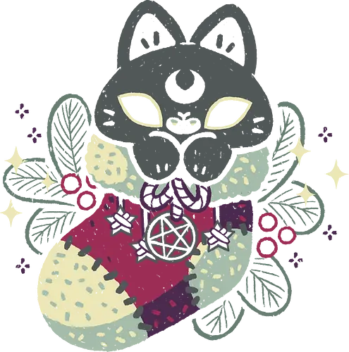 Gothic Cat Christmas Stocking - goth, black cat, socks, stocking, christmas, spooky cute, creepy cute, pentagram, halloween, xmas, kawaii, moon, star, dark