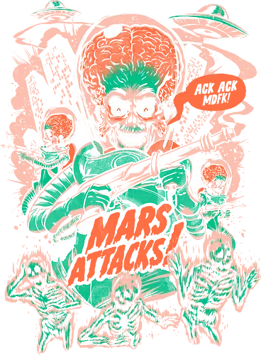 Mars Attacks - eduely, ely, mars, martian, retro, sci-fi, horror movie, brain, alien, pulp art, ufo, vintage space, attack, movie lover