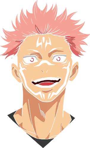 Ryomen Sukuna: The Evil Incarnate - Ryomen Sukuna, Sukuna, Jujutsu, JJK, King of Curses, pink hair, anime, manga, fan art, t-shirt design, art print, cool anime villain, geek art, minimalist, iconic villain, power.