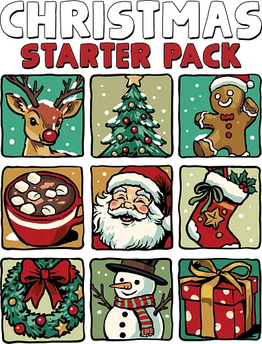 Christmas Starter Pack - christmas, christmas stocking, christmas tree, funny, gingerbread man, happyd holidays, merry christmas, merry xmas, present, reindeer, santa claus, snowman, starter pack, wreath, xmas
