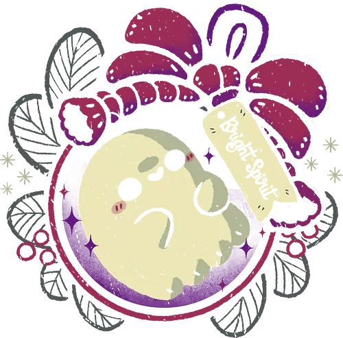 Cute Ghost in Christmas Bauble - bright spirits, ghost, christmas, bauble, christmas ball, ornament, creepy cute, spooky cute, yule, xmas, purple, bow, goth, purple, xmorfina