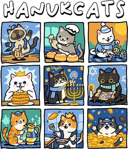 Hanukcats - hanukkah, cat, cats, christmas, dreidel, hannukah, hebrew, holidays, jew, jewish, kitten, kitty, menorah, winter, xmas