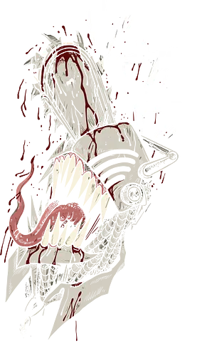 Chainsaw's Bloody Bite - Chainsaw, Denji, bloody bite, brutal, horror anime, grotesque, fan art, t-shirt design, art print, cool anime graphic, gory, geek art, stylish, villain, Pochita, manga aesthetic, intense.