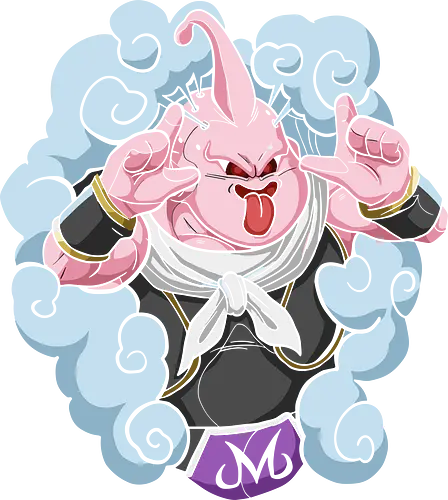  Majin Buu's Mischief - Majin Buu, Super Buu, Dragon Ball Z, DBZ, anime, manga, villain, fan art, t-shirt design, art print, cool anime villain, geek art, stylish, pink, chaos, taunt, Evil Buu.