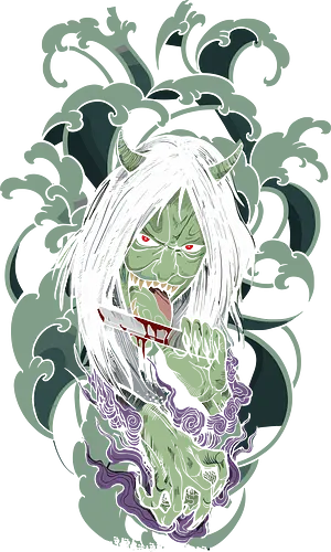 Demonic Uchiha Curse - Demon mask, Oni, Japanese horror, dark fantasy, Orochimaru, Uchiha Curse, anime villain, grotesque, blood, unique graphic, t-shirt design, art print, Paranormal, demonic, Asian folklore, edgy.