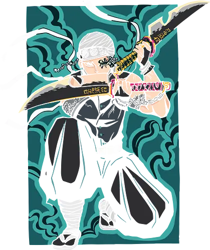 Tengen Uzui: Sound Breathing God - Tengen Uzui, Sound Hashira, Slayer, Hashira, anime, manga, fan art, t-shirt design, art print, Nichirin Swords, flamboyant, sound breathing, geek art, stylish, KNY, cool anime art, epic.
