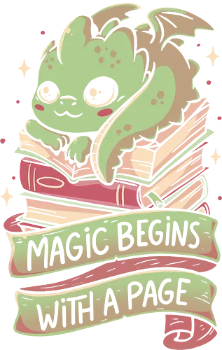 Magic Begins With a Page - koalatees, koala, dragon, draco, book, book lover, literature, reading, library, bookworm, bookish, nerd, introvert, fairytale, once upon a time