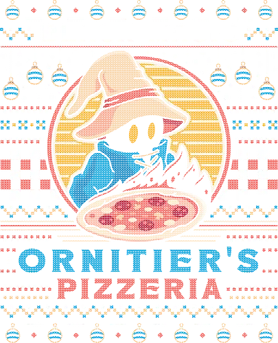 Ornitier Pizzeria Ugly Sweater - final, vivi ornitier, black mage, ugly christmas sweater, fantasy, video game, gaming, gamer, ugly christmas sweater, christmas, xmas