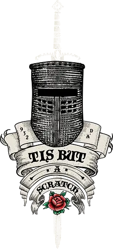 Tis but a scratch Ye Olde English - monty python and the holy grail, holy grail, black knight, Cleese, King Arthur, olde, England, medieval, Monty Python, rose, tattoo