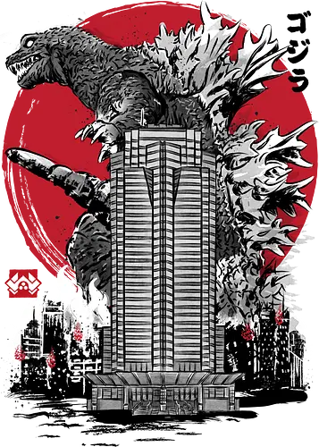 Classic kaiju attack on Nakatomi plaza - retro, vintage, logo, action movies, japanese art, monsters, nakatomi, 80s, 90s