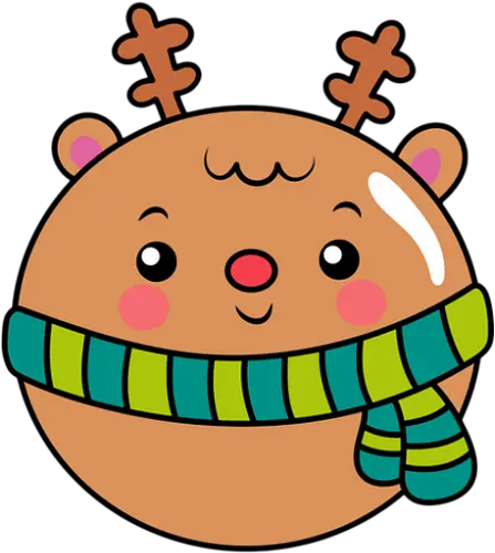 Cute Round Deer in Scarf  - Animal, Smile, Green, Blue, Christmas, Scarf, Wood, Mood, Cute, Holiday, Deer, Brown, Fanart, Forest, North