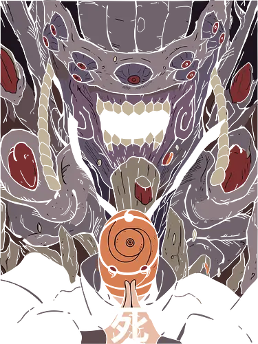  The Ten-Tails Jinchuriki - Obito Uchiha, Ten-Tails Jinchuriki, Naruto Shippuden, Akatsuki, Ten-Tails, Juubi, anime, manga, fan art, t-shirt design, art print, cool anime villain, geek art, iconic mask, Madara, Death kanji, Fourth Great Ninja War.