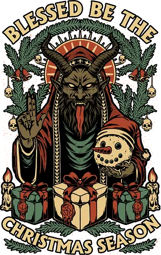 Krampus Sacred Christmas - Christmas, Christmas Vacation, Christmas Tree, Holiday, Holidays, Sacred, Krampus, Krampusnatch, Season, Eerie, Spooky, Spooky Season, Spookmas, Creepy, Creepymas, Skull, Snowman, Santa Claus, Candle, Bless, Blessed, Mistletoe