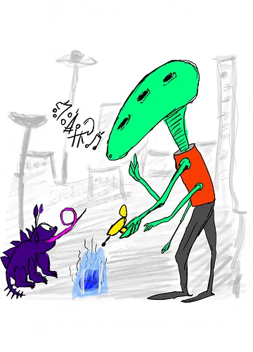 Different place, same problems, weiße Schrift - Außerirdische, Hund, Weltall