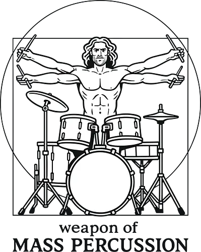  Weapon of Mass Percussion - Weapon of Mass Percussion, drummer, drums, Vitruvian Man parody, music humor, Da Vinci, percussion, musician gift, cool graphic, t-shirt design, art print, minimalist, band merchandise, rock and roll, clever.