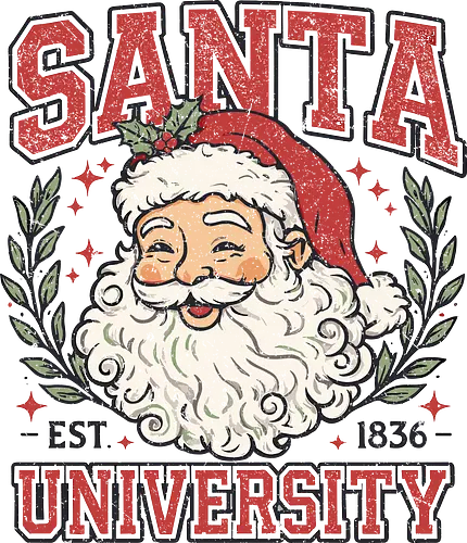  Santa University Alumni - University, funny Christmas, college parody, vintage distressed, retro graphic, alumni, Santa Claus, holiday humor, unique Christmas, collegiate style, t-shirt design, art print, sarcastic holiday, Father Christmas
