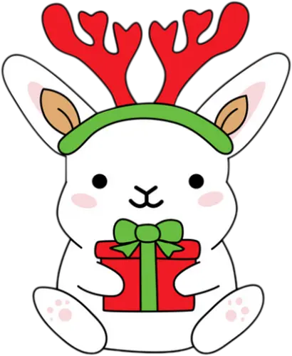  Rabbit With Gift  - White, Animal, Red, Rabbit, Christmas, Cute, Holiday, Gift, New Year, Present, Deer, Christmas time