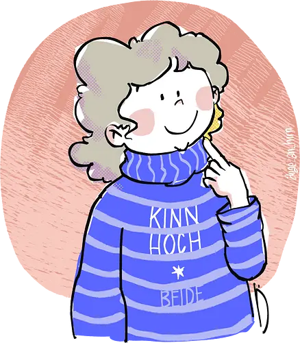 Kinn hoch! Beide! - Ringelpullisprüche, Ringeldinger, streifenweise, Spruch, Weisheit, Motivation, Ringelpulli, SprücheShirt, Cartoon Illustration, Statement, Beauty, Handgezeichnet, Humor, Selbstironie, Streifenpulli, Spruchshirt, deutsch