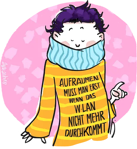 Aufräumen muss man erst, wenn das WLan nicht mehr durchkommt - Ringelpullisprüche, Ringeldinger, Pubertät, Teenie, Alan, Aufräumen, streifenweise, Spruch, Weisheit, Motivation, Ringelpulli, SprücheShirt, Cartoon Illustration, Statement, Handgezeichnet, Humor, Selbstironie, Streifenpulli, Spruchshirt, deutsch