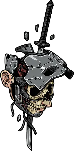 Cyberpunk Samurai Mortality - Cyberpunk skull, samurai, katana, morbid art, futuristic, sci-fi, warrior aesthetic, dark fantasy, t-shirt design, art print, cool graphic, mecha, unconventional, edgy, warrior skull.