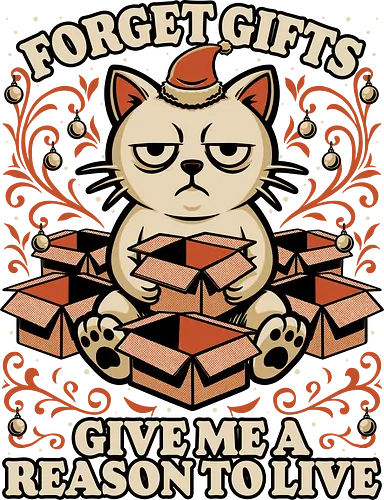 Sad Cat Gift Christmas - Cat, Pet, Sad, Gift, Christmas, Christmas Vacation, Merry Christmas, Christmas Lights, Christmas Sweater, Cute Animals, Cute, Fun, Funny, Ironic, Ironic Humor, Sarcasm, Sarcastic, Sarcastic Art, Holiday, Sarcastic Cat, Sarcastic Quote, Happy Holidays, Holidays, Joke, Meme, Stress, Stressed, Funny Stress, Gift, Gifts, Decorating