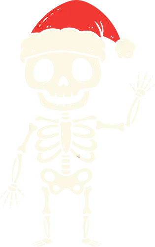 Santa Skeleton's Greeting - Santa Skeleton, funny Christmas, spooky holiday, macabre humor, skeleton with Santa hat, unconventional Christmas, gothic humor, t-shirt design, art print, funny festive, unique graphic, Halloween Christmas