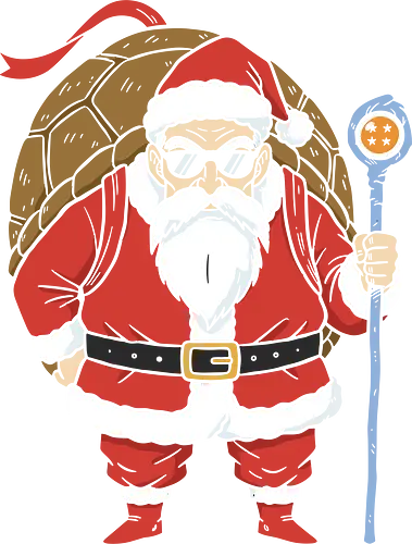  Santa Kame Sennin - Santa Kame Sennin, Master Roshi, Dragon, DBZ, Santa Claus, anime mashup, funny Santa, Kame Sennin, Turtle School, Power Pole, Dragon, t-shirt design, art print, geek holiday, nostalgic anime