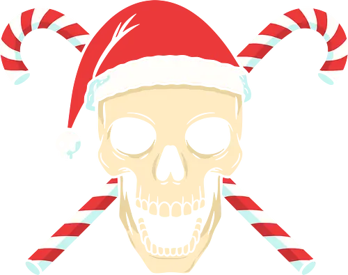  Candy Cane Jolly Roger - Candy Cane Jolly Roger, skull Christmas, funny Christmas, spooky holiday, macabre humor, Santa hat, unconventional Christmas, gothic humor, t-shirt design, art print, pirate, sweet but deadly, dark humor