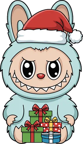  Cute Christmas labubu - Cute monster, Christmas monster, spooky cute, holiday monster, Gremlin, Yeti, Santa hat, Christmas gifts, whimsical, adorable, t-shirt design, art print, unconventional holiday, monster gift, kawaii Christmas