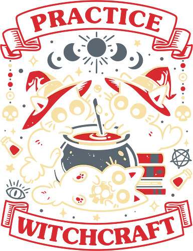 Practice Witchcraft - black cats, cauldron, dark magic, funny, goth, gothic, halloween vibes, kittens, magical, occult, potion bottle, skulls, spooky cute, witchcraft, witchy