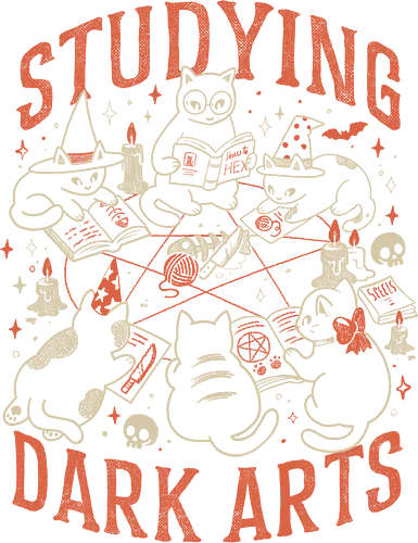 Studying Dark Arts - eduely, ely, witch, cat, cat lover, black cat, gothic, spell, halloween, witchcore, occult, pentagram, magic, funny