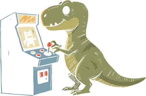 Arcade T-Rex Problem - T-Rex, arcade game, funny dinosaur, retro gaming, small arms, gaming humor, palaeontology joke, joystick, classic arcade, t-shirt design, art print, cool dinosaur, gamer gift, geek art, nostalgic