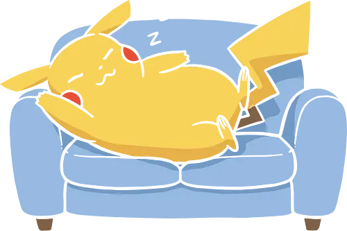 Sofa Mouse Nap - Mouse, sleeping Pikachu, Pocket, nap time, cozy, cute, kawaii, fan art, couch, sofa, t-shirt design, art print, electric type, gamer gift, geek art, wholesome, minimalist.