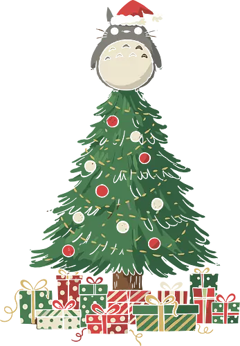   Christmas Star - Christmas, famous anime, My Neighbor Totoro, Santa hat, Christmas tree, holiday anime, festive, cute, whimsical, fan art, t-shirt design, art print, Miyazaki, geek holiday, anime gift