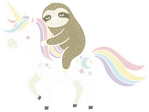 Speedy Sloth Ride - Sloth on unicorn, cute sloth, unicorn, rainbow, fantasy art, whimsical, sloth lover, cute animal, magical, kawaii, t-shirt design, art print, pastel colors, funny sloth, mythical creature