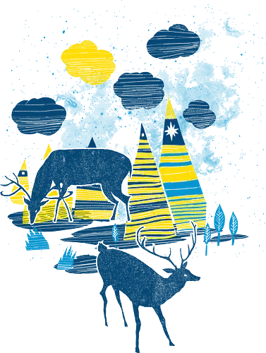 Winter deers - deers, forest, mountains, winter, winter wonderland, artistic, animals, nature, surreal art