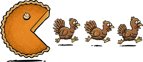 Pie-Man - thanksgiving, arcade, funny thanksgiving, gamer, gaming, happy thanksgiving, pac man, Retrogaming, retro, thanksgiving dinner, thanksgiving turkey, turkey, turkey day