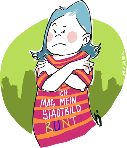 Ich mag mein Stadtbild bunt! - Ringelpullisprüche, Ringeldinger, streifenweise, Spruch, Weisheit, Motivation, Ringelpulli, SprücheShirt, Cartoon Illustration, Statement, Stadtbild, Handgezeichnet, Humor, Selbstironie, Streifenpulli, Spruchshirt, deutsch